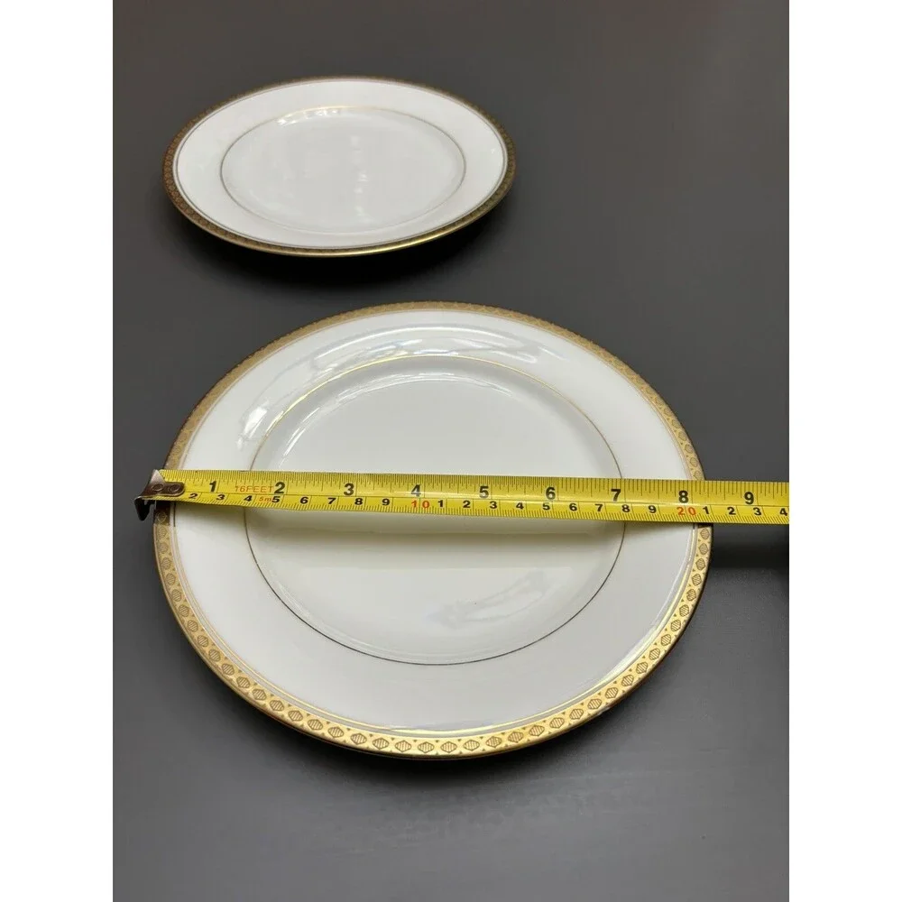 Lot Of 2 NORITAKE RICHMOND SALAD PLATES WHITE GOLD WITH EDGE 8 1/4